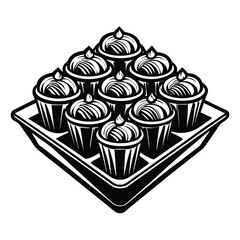 Isometric Cartoon Muffin Tray Filled with Delicious Muffins and Topped, All Resting on a White Surface