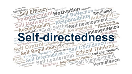 Self-Directedness Word Cloud. Key Concepts On Autonomy, Motivation, Responsibility, Growth, And Self-Regulation In Personal And Professional Development.