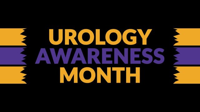Urology Awareness Month In and Out text from split line animation on a black background.