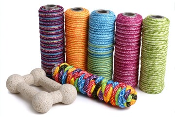 Colorful dog toys and rope