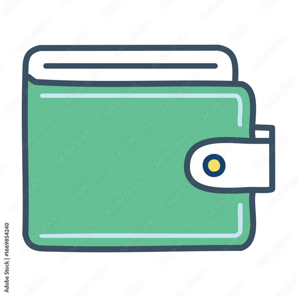 Poster a vibrant and simple vector icon of a wallet, representing a fun and casual approach to finance.