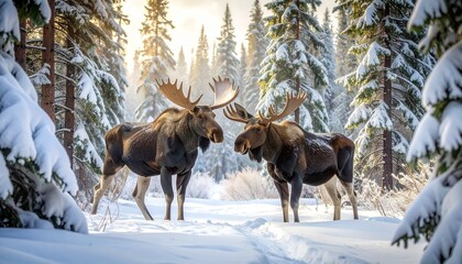 Majestic Moose in Winter Wonderland A Breathtaking Sight