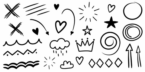 Assorted Hand Drawn Doodle Icons And Symbols On White sketch drawing