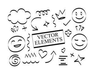 Hand drawn abstract vector elements with brush effect in doodle style