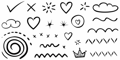 Collection Of Hand Drawn Doodle Elements On White Background drawing sketch