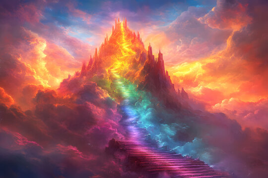 Bifrost rainbow bridge leading to Asgard in Norse mythology, legendary divine path of gods between realms, epic fantasy artwork of mythical celestial gateway from ancient Viking legend
