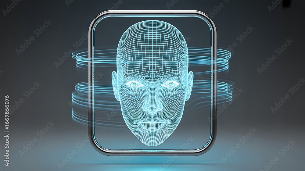 Aufkleber futuristic holographic human face ai interface displaying neural network data