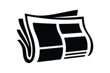 Stylized black and white icon of a folded newspaper with articles and headlines
