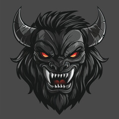 Menacing Dark Horned Beast Head | Aggressive Fantasy Creature Vector Art