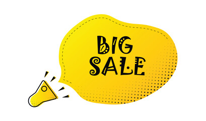 Vector illustration of a megaphone with speech bubble, promoting a big sale