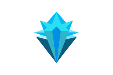 Fototapeta premium Abstract geometric crystal formation with sharp facets and layered structure in shades of blue against a black background