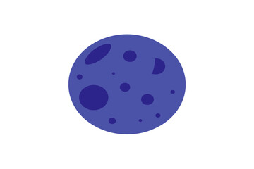 A simple flat design illustration of a blue planet with dark blue craters floating in a black void of space