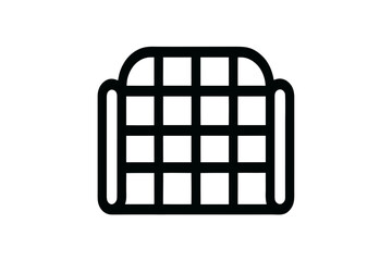 Minimalist metal grid icon isolated on white background, clean geometric mesh pattern symbol, simple modern lattice design illustration for apps, web UI, logos, and technology graphics