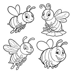 Hand drawn bee patterns for coloring pages
