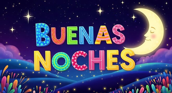 Colorful and Festive Buenas Noches Greeting Card Illustration Graphic Art