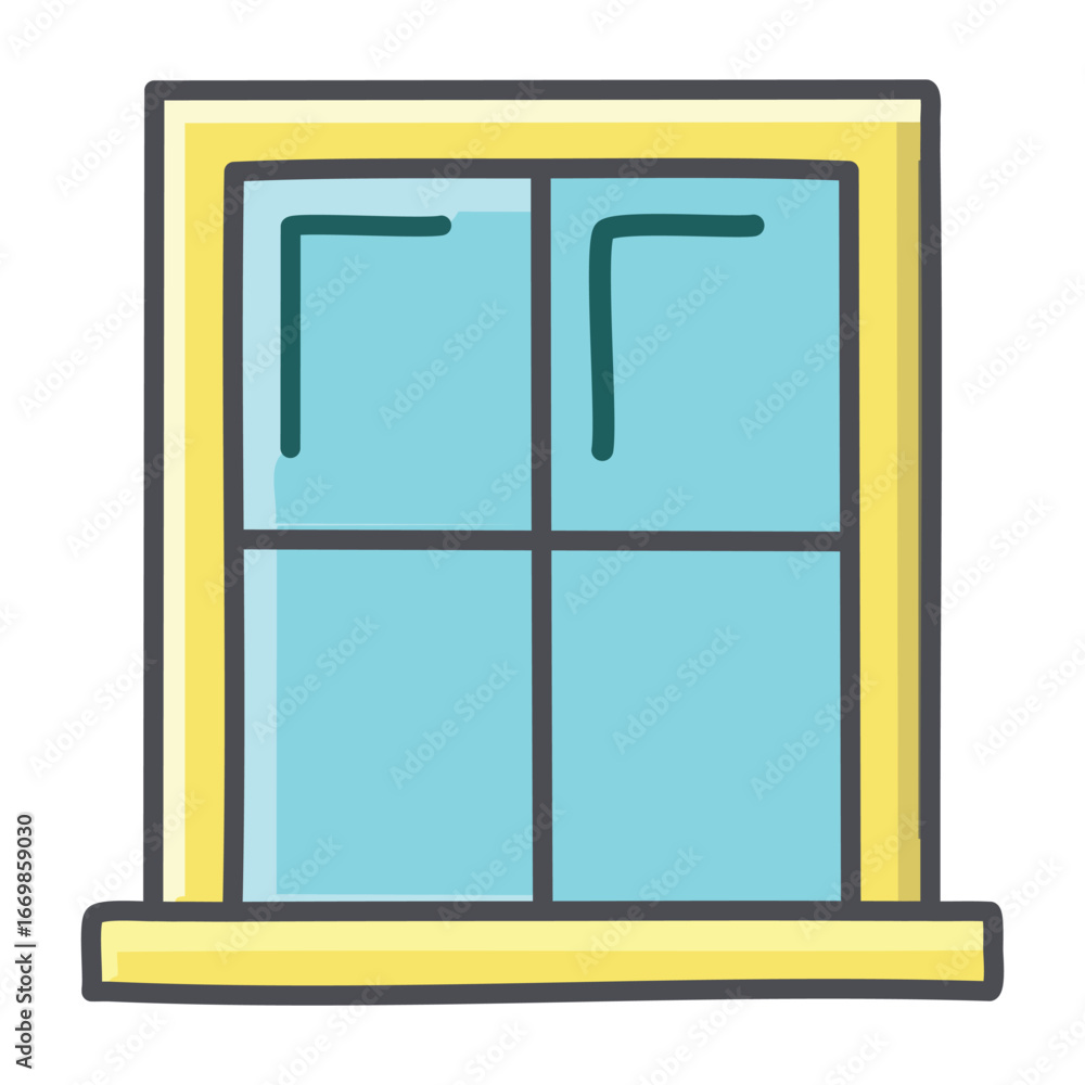 Poster a vibrant and simple vector icon of a window with a sunny view, representing a bright and cheerful d