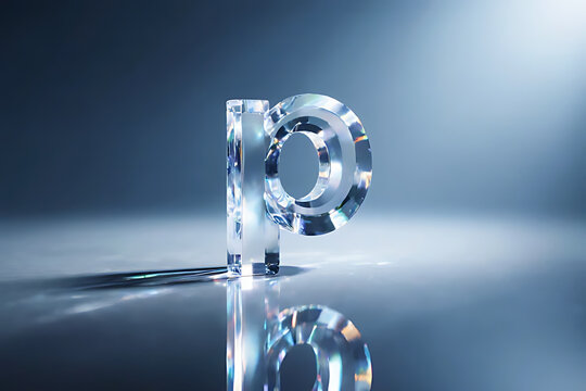 Lowercase letter p designed with crystal refraction effect, shimmering highlights, natural lighting, harmonious composition - Powered by Adobe