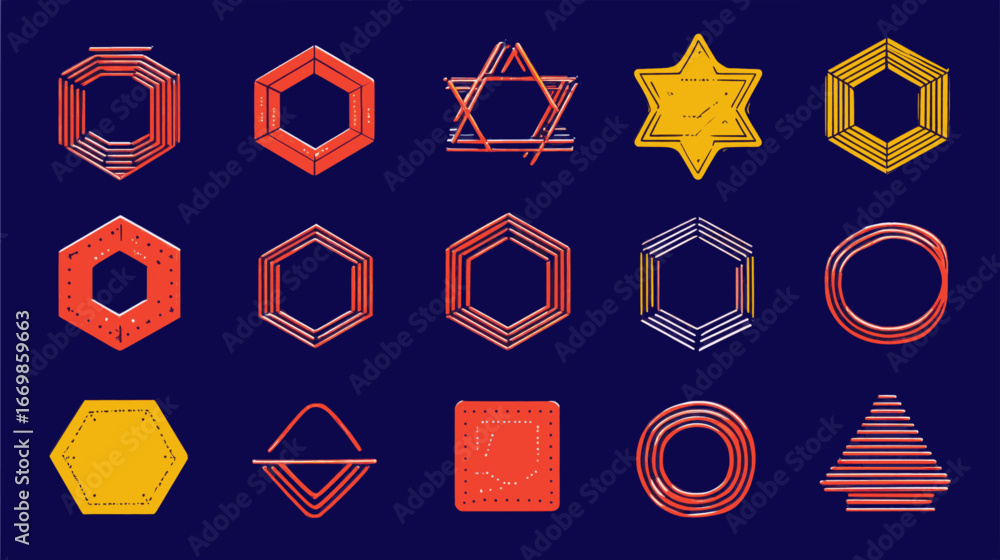 Poster a collection of geometric shapes in various colors, including squares, triangles, and circles. the s