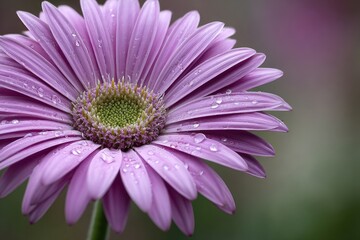 Obraz premium Close-up of a vibrant purple gerbera daisy with water droplets