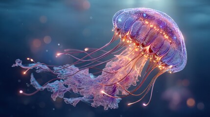 Fototapeta premium Close-up glowing jellyfish, centered with space 