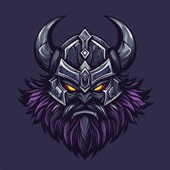 Mystical Purple Horned Demon Head | Dark Fantasy Beast Vector Art