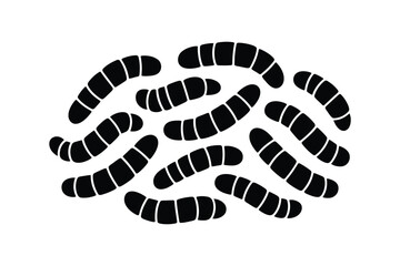 Cluster of black segmented worms or larvae arranged in a circular pattern on white background