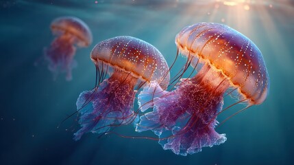 Fototapeta premium Floating jellyfish above clean seafloor in calm waters