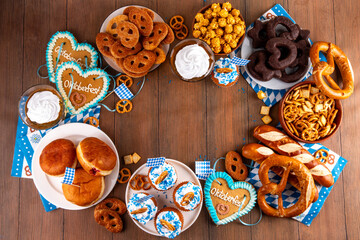 Oktoberfest festive food, with various snacks and desserts