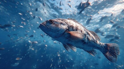 Fototapeta premium Isolated fish in a wide open underwater space