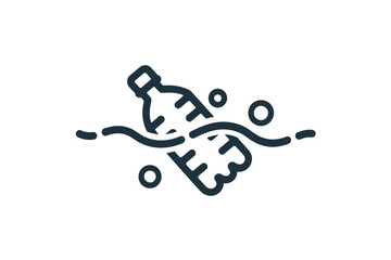 Plastic bottle floating in water with pollution bubbles environmental concept icon