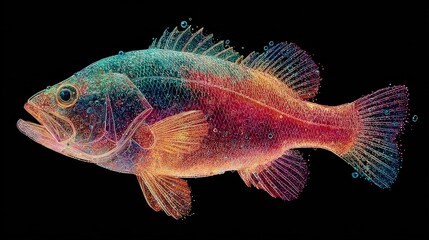 Fototapeta premium Minimal composition of a neon fish in black sea 