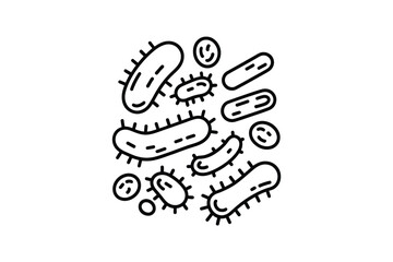 Hand drawn illustration of various types of bacteria and microbes in a simple outline style
