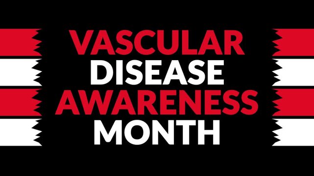 Vascular Disease Awareness Month In and Out text from split line animation on a black background.