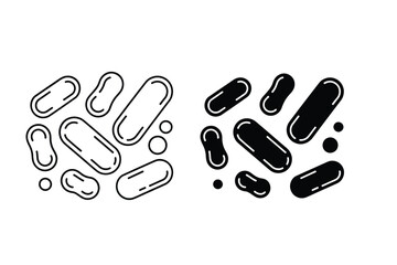 Hand drawn illustration of rod shaped bacteria in two different styles outline and solid fill
