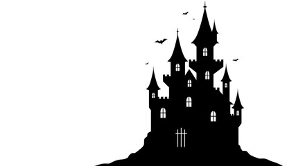 Obraz premium This is a silhouette of a spooky gothic castle on a hill, with bats flying around, perfect for Halloween, fantasy, or horror-themed designs.