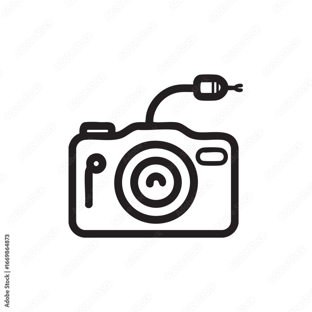 Poster an outline of a camera with a plug on a cord.