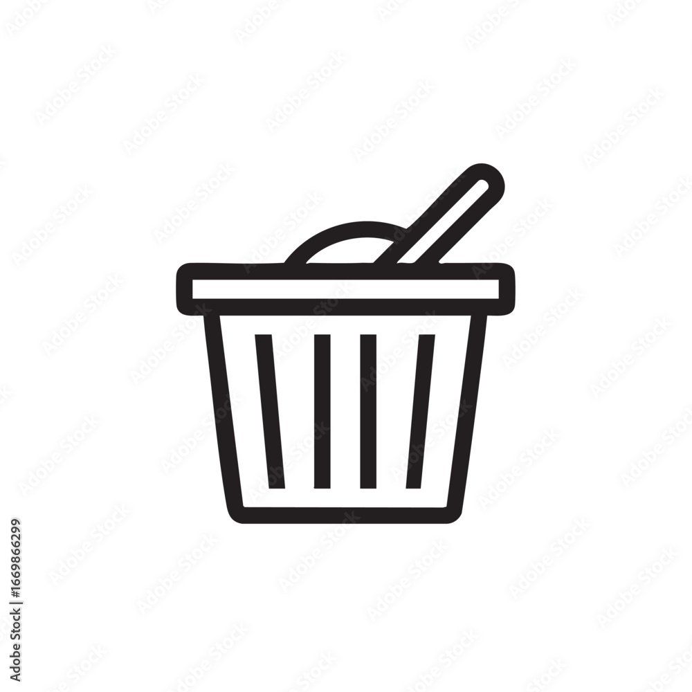 Poster a simple line icon of a bucket with a scoop.