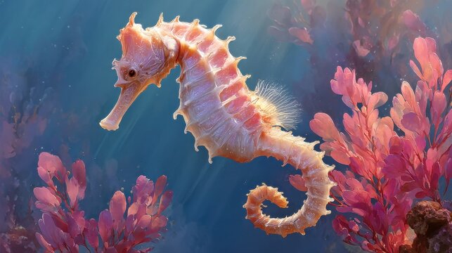 Soft pastel tone illustration of seahorse floating calmly