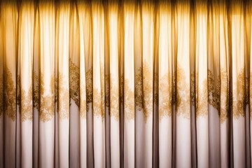 Golden-toned sheer curtains with lace trim