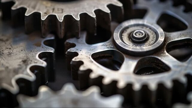 Gears and cogs rotating. the gears are turning close up