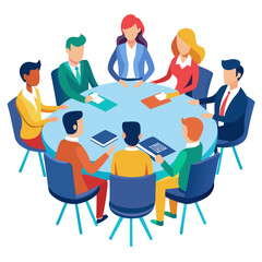 Business meeting around a table with four people