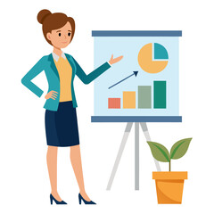 Businesswoman presenting chart with color vector design