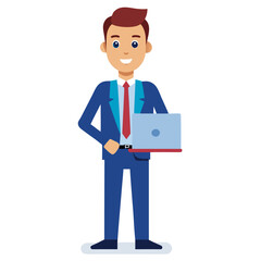 Modern businessman holding a laptop computer in a professional setting