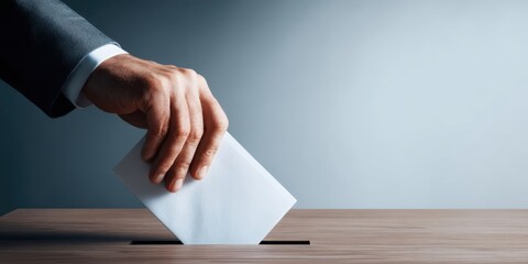 The Ballot Being Inserted Into a Ballot Box by a Suited Voter