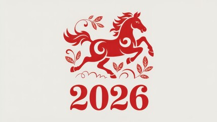 Stylized red horse illustration for the year 2026, representing the chinese zodiac animal, isolated on white background