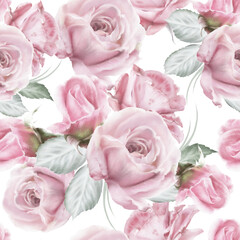 Obraz premium Seamless pattern with flowers. Rose. Watercolorr. Hand drawn.