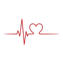 Red heart pulse line graphic illustration on white background, representing health and love.