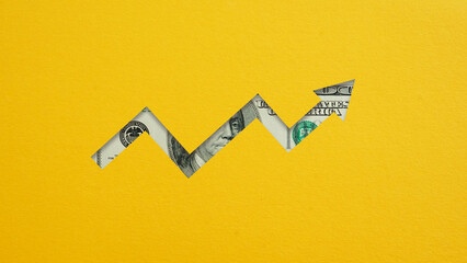 Financial and business growth concept are shown with arrow of positive growth. Dollar exchange rate...