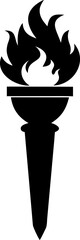 Ancient Torch with Flames Silhouette Black and White