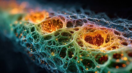 Intricate, glowing network of vibrant colors